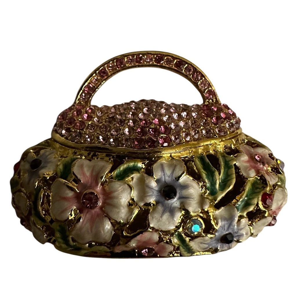 Vintage Floral Purse Jewelry Box | Flower Purse Trinket | Mini Handbag w/ blings